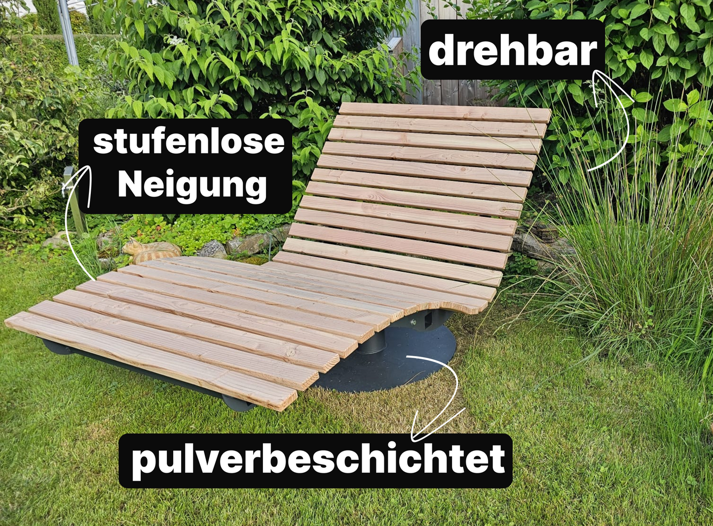 Sonnenliege für den Garten- drehbar - mit Feststellbremse - stufenlose Neigung - für 2 Personen - pulverbeschichtet